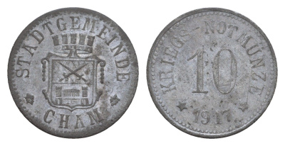 Кам 10 пфеннигов 1917 Funck 79.2, Men05 4349.2, Men18 5523.2 цинк 4659-262