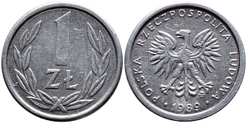 Польша 1 злотый 1989 MW KM 49.3, Parchimowicz 215a алюминий 3458-212