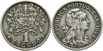 ПОРТУГАЛИЯ 1 ЭСКУДО 1946 KM 578 медно-никель 79-435