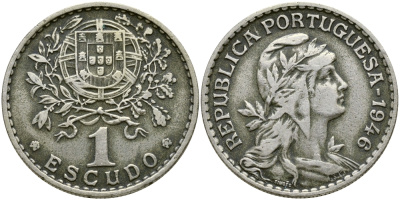 ПОРТУГАЛИЯ 1 ЭСКУДО 1946 KM 578 медно-никель 79-435