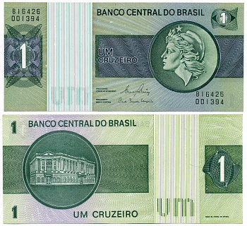 БРАЗИЛИЯ 1 КРУЗЕЙРО 1980 ПОДПИСЬ 20, СЕРИЯ В Pick 191Ас бумага аUNC 8611-37-2-1