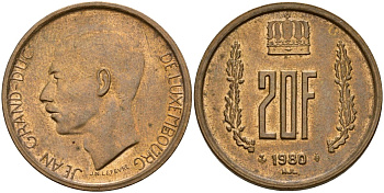 Люксембург 20 центов 1980 великий герцог Жан KM 58 алюминиевая бронза 4163-643