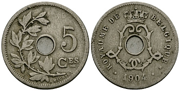 Бельгия 5 сантимов 1904 Belgique KM 54 медно-никель 4173-346