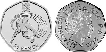 Великобритания 50 пенсов 2011 XXX летние Олимпийские игры в Лондоне в 2012 году, голбол, в оригинальном картонном буклете, с Олимпийской голограммой (13/29) KM 1183 медно-никель  UNC  3-6-6-17