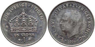 Швеция 1 крона 2004 Карл XVI Густав (1973- ) KM 894 медно-никель 179-952