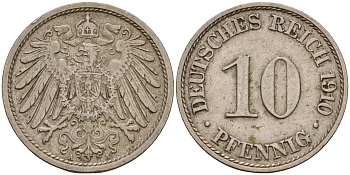 Германия 10 пфеннигов 1910 A J. 13,  KM 12 медно-никель    4603-726