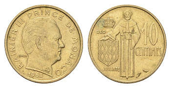 Монако 10 сантимов 1962 Ренье III (1949-2005) KM 142 медь алюминий никель 4659-922