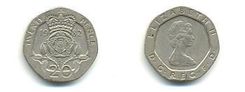 Великобритания 20 пенсов 1982 Елизавета II (1952-2022) KM 931, Spink 4230 (G1) медно-никель 59-341