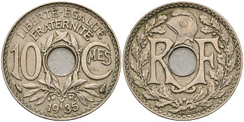 Франция 10 сантимов 1935 KM 866a, Le Franc 138.3 медно-никель 4143-1026