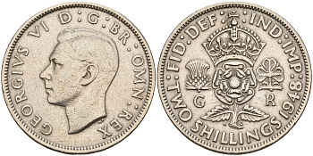 Великобритания 2 шиллинга (флорин) 1948 Георг VI (1936-1952) KM 865, Spink 4102 медно-никель    4149-435