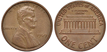 США 1 цент 1969 KM 201 медь цинк 4532-261