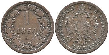 АВСТРИЯ 1 КРЕЙЦЕР 1860 А KM 2186 медь 100-934
