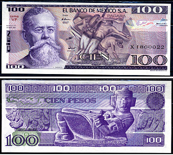 Мексика 100 песо 1982 Pick 74c бумага UNC (пресс) 6281-46-2-1