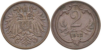 АВСТРИЯ 2 ГЕЛЛЕРА 1912 ФРАНЦ ИОСИФ (1846-1918) KM 2801 бронза 201-916