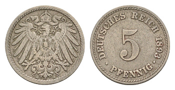 Германия 5 пфеннигов 1893 A, Вильгельм II (1888-1918) KM 11, J. 12 медно-никель 4639-1259