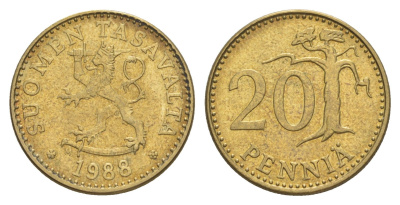 Финляндия 20 пенни 1988 KM 47 алюминиевая бронза 4648-437