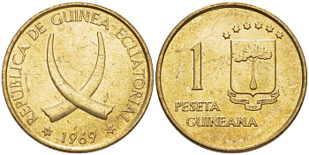 Экваториальная Гвинея 1 песета 1969 республика, диаметр 19,5 мм. KM 1 алюминиевая бронза UNC 4398-945