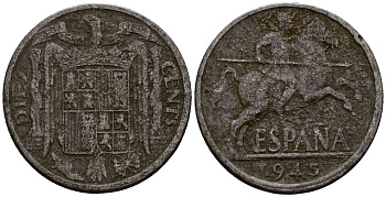 Испания 10 сентимо 1945 KM 766 алюминий 4177-914