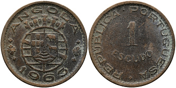 Португальская Ангола 1 эскудо 1965 KM 76 бронза 33-946