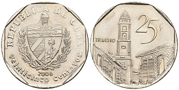 Куба 25 сентаво 2006 KM 577.2, JMA MC21, Schoen 715 сталь плакированная никелем 4114-1045