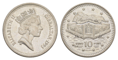 Гибралтар 10 пенсов 1993 KM 112 медно-никель UNC 4566-112