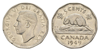 Канада 5 центов 1949 Георг VI (1936-1952), бобр KM 42 никель 4630-654