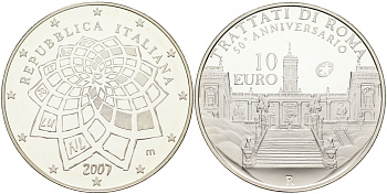 Италия 10 евро 2007 50 лет Римскому договору KM 295 серебро PROOF 06-281-22