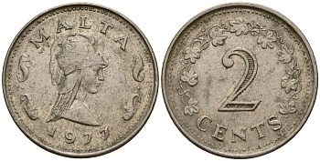 Мальта 2 цента 1977 Пентесилея, царица амазонок KM 9 медь цинк 4154-712