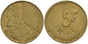 Бельгия 5 франков 1988 Belgie, Бодуэн I (1951-1993) KM 164 алюминиевая бронза 4601-316