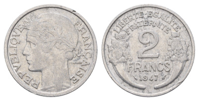Франция 2 франка 1947 KM 886a.1, Le Franc 269.10 алюминий 4118-552