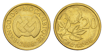 Мозамбик 20 сентаво 2006 год-тип KM 135 сталь плакированная латунью UNC 4588-1052