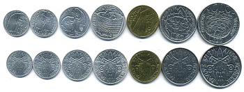 Ватикан лот из 7 монет 1975 1, 2, 5, 10, 20, 50, 100 лир Павел VI (1963-1978), Святой год (HOLY YEAR) KM 124, 125, 126, 127, 128, 129, 130 UNC N4-38