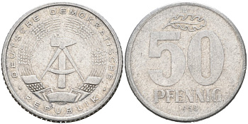 ГДР 50 пфеннигов 1958 А, БРАК ГУРТА KM 12.1 алюминий 4563-722