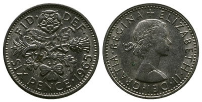 Великобритания 6 пенсов 1965 Елизавета II (1952-2022) KM 903, Spink 4149 медно-никель 4381-835