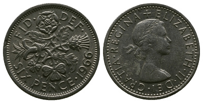Великобритания 6 пенсов 1966 Елизавета II (1952-2022) KM 903, Spink 4149 медно-никель 4381-851