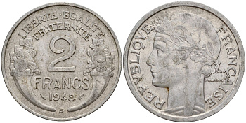Франция 2 франка 1949 KM 886a, LE FRANC 269.10 алюминий 4150-842