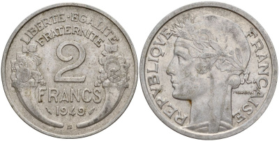 Франция 2 франка 1949 KM 886a, LE FRANC 269.10 алюминий 4150-842