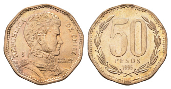 Чили 50 песо 1995 KM 219 алюминиевая бронза UNC 4620-144