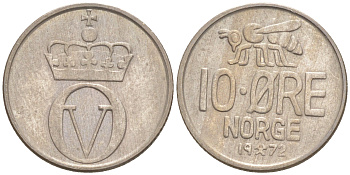 Норвегия 10 эре 1972 пчела, Улаф V (1958-1991) KM 411 медно-никель aUNC 187-758