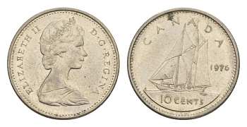 Канада 10 центов 1976 Елизавета II (1952-2022), парусник KM 77 никель 4630-825