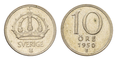 Швеция 10 эре 1950 Густав V (1907-1950) KM 813 серебро 4124-815