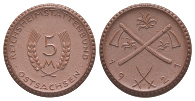 Восточная Саксония 5 марок 1921 Scheuch 391a фарфор 1094-10-35