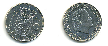 Нидерланды 1 гульден 1969 Юлиана (1948-1980) KM 184a никель 83-756