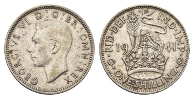 Великобритания 1 шиллинг 1941 Георг VI (1936-1952), Английский герб KM 853, Spink 4082 серебро 4116-1237