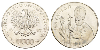 Польша 10000 злотых 1987 Иоанн Павел II Y 164 серебро BU 11-152-23