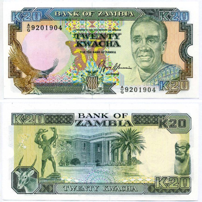 Замбия 20 квач ND (1989-1991) Кеннет Каунда, антилопа, президентский дворец, подпись Bussiere Pick 32 b бумага UNC (пресс) 8607-83-2-2