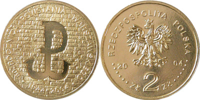 Польша 2 злотых 2004 MW, 60 лет Варшавскому восстанию 1944 года KM 496 нордик  UNC  3996-226