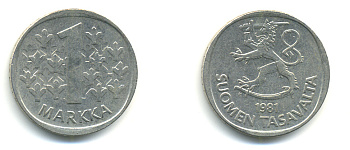 ФИНЛЯНДИЯ 1 МАРКА 1981 К KM 49а медно-никель 176-425