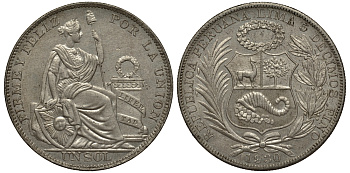 Перу 1 соль 1930 KM 218.2 серебро aUNC 272-935