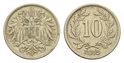 Австрия 10 геллеров 1915 Франц Иосиф I (1848-1916) KM 2822 медь цинк никель 66-624